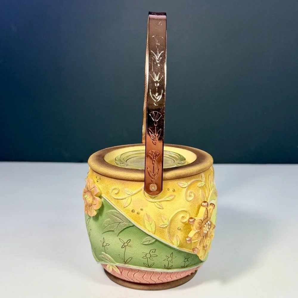 2003 Enesco Blooming Wild Karen Hahn Floral Watering Can Candle Holder Cottage